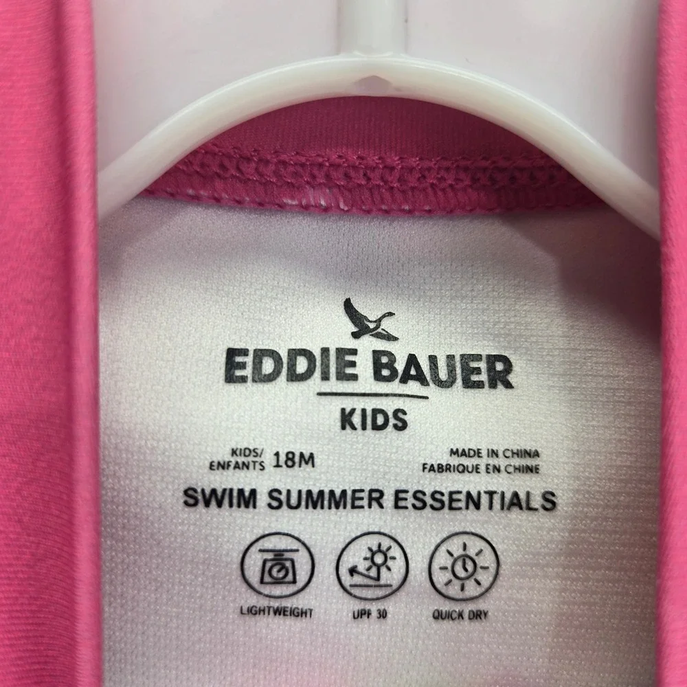 Eddie Bauer Kids Pink Fruit‎ Print Long Sleeve Rash Guard Swimsuit 18M UPF 30